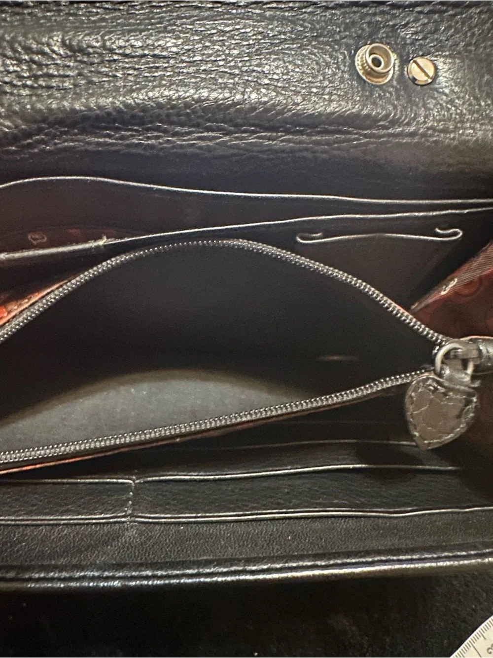 BRIGHTON Black Croc-Embossed Leather Top-Handle Bag Compartments GALORE